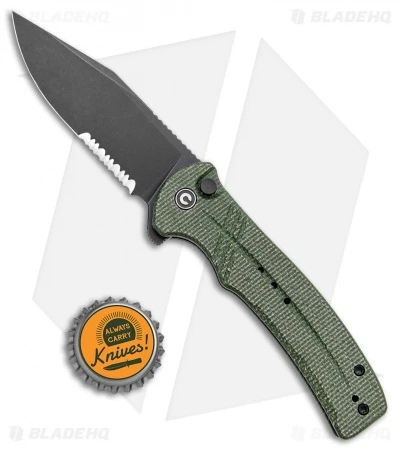 CIVIVI Cogent Button Lock Knife Green Micarta (3.5" Black Serr) C20038E-4 4 CIVIVI Cogent Button Lock Knife Green Micarta (3.5" Black Serr) C20038E-4 - Image 4