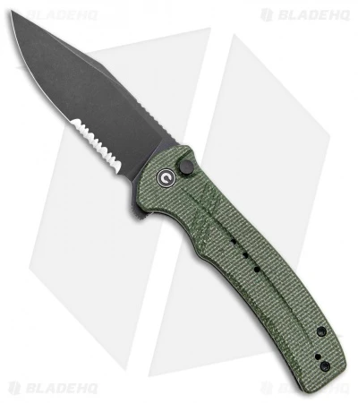 CIVIVI Cogent Button Lock Knife Green Micarta (3.5" Black Serr) C20038E-4 1 CIVIVI Cogent Button Lock Knife Green Micarta (3.5" Black Serr) C20038E-4