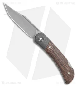 CIVIVI Rustic Gent Lock Back Dark Brown Matrix Micarta/CF (3" Gray Stonewash D2)