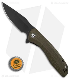 CIVIVI Baklash Flipper Liner Lock Knife Green Coarse Micarta (3.5" Black SW) -Civivi Knives Store Civivi Baklash Flipper LLK Green Coarse Micarta 3in Black SW BHQ 151784 td size